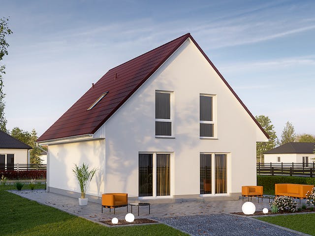 Massivhaus KLASSIK 2510 von KONZEPTHAUS Schlüsselfertig ab 311400€, Satteldach-Klassiker Außenansicht 2