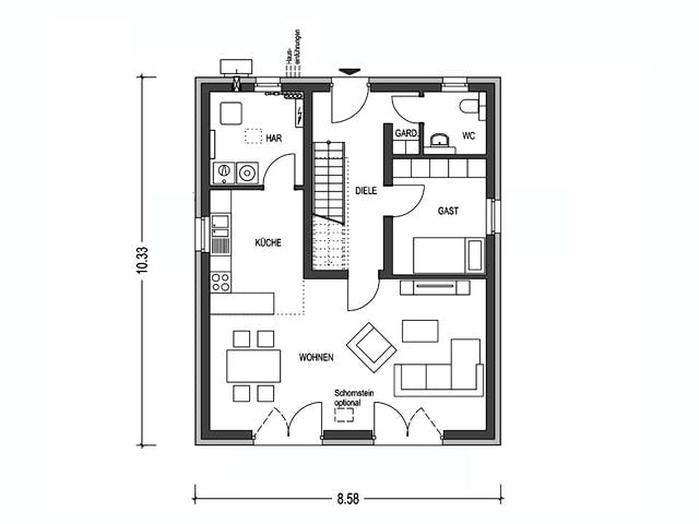 Massivhaus KLASSIK 2510 von KONZEPTHAUS Schlüsselfertig ab 311400€, Satteldach-Klassiker Grundriss 1