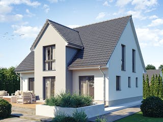 Massivhaus KLASSIK 2710 von KONZEPTHAUS Schlüsselfertig ab 355300€, Satteldach-Klassiker Außenansicht 1