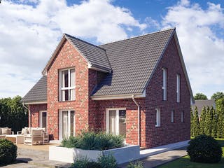 Massivhaus KLASSIK 2710 von KONZEPTHAUS Schlüsselfertig ab 355300€, Satteldach-Klassiker Außenansicht 2