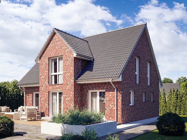 Massivhaus KLASSIK 2710 von KONZEPTHAUS Schlüsselfertig ab 355300€, Satteldach-Klassiker Außenansicht 2