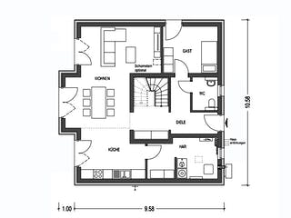 Massivhaus KLASSIK 2710 von KONZEPTHAUS Schlüsselfertig ab 355300€, Satteldach-Klassiker Grundriss 1