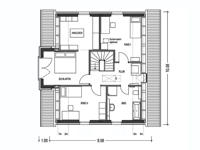 Massivhaus KLASSIK 2710 von KONZEPTHAUS Schlüsselfertig ab 355300€, Satteldach-Klassiker Grundriss 2