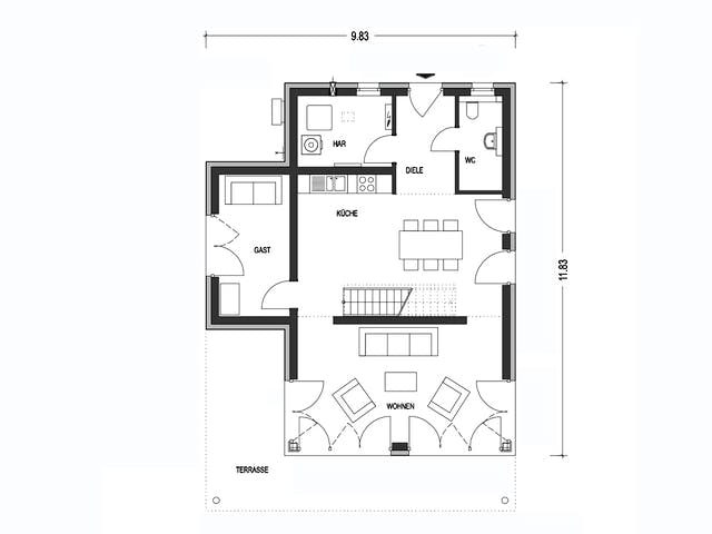 Massivhaus URBAN 2730 von KONZEPTHAUS Schlüsselfertig ab 540247€, Cubushaus Grundriss 1