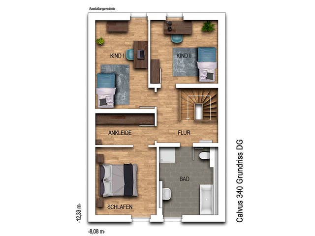 Massivhaus VARIANT 2340 von KONZEPTHAUS Schlüsselfertig ab 342100€, Satteldach-Klassiker Grundriss 2