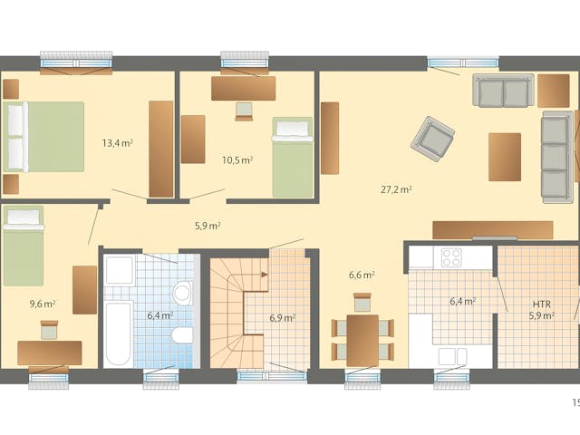Fertighaus Kopenhagen von Danhaus Deutschland Schlüsselfertig ab 523810€, Satteldach-Klassiker Grundriss 1 Fertighaus Kopenhagen von Danhaus Deutschland Schlüsselfertig ab 523810€, Satteldach-Klassiker Grundriss 1