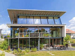 Fertighaus Baumann von Korte Holzbau, Pultdachhaus Außenansicht 1