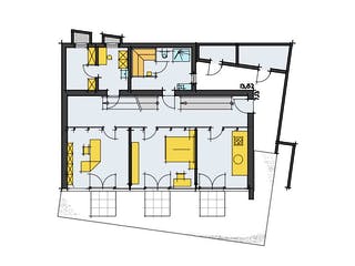 Fertighaus Baumann von Korte Holzbau, Pultdachhaus Grundriss 2