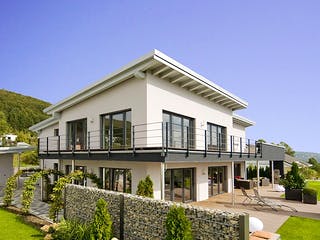Fertighaus Breitinger von Korte Holzbau, Pultdachhaus Außenansicht 1