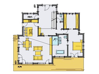 Fertighaus Breitinger von Korte Holzbau, Pultdachhaus Grundriss 1