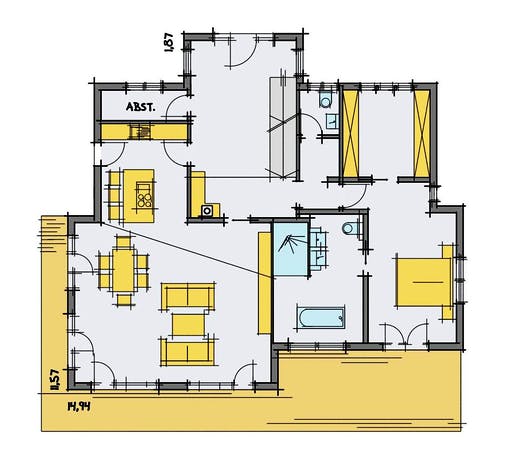 Fertighaus Breitinger von KorteHaus®, Pultdachhaus Grundriss 1