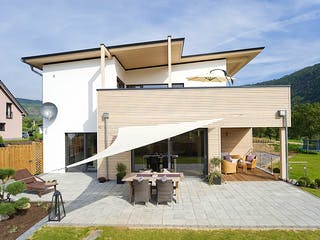 Fertighaus Golczuk von Korte Holzbau, Pultdachhaus Außenansicht 2