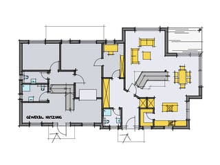 Fertighaus Golczuk von Korte Holzbau, Pultdachhaus Grundriss 1