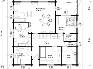 Blockhaus Krickenbach von Rems-Murr-Holzhaus Schlüsselfertig ab 262282€, Bungalow Grundriss 1