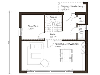 Fertighaus Kubus 136 von Die HausManufaktur Schlüsselfertig ab 224000€, Cubushaus Grundriss 1