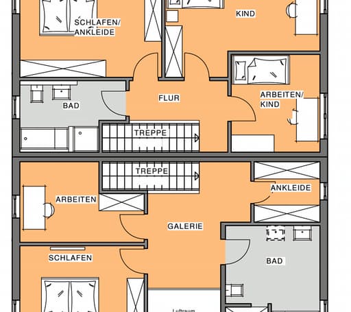 Fertighaus Kubus DH von Meisterstück-HAUS, Satteldach-Klassiker Grundriss 1