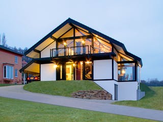 Fertighaus Kundenhaus Boers von DAVINCI HAUS, Fachwerk Außenansicht 2