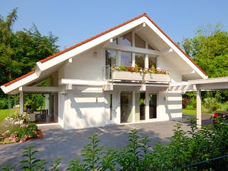 Fertighaus Kundenhaus Dr. Busch von DAVINCI HAUS, Fachwerk Außenansicht 4