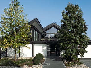 Fertighaus Kundenhaus Gallinski von DAVINCI HAUS, Fachwerk Außenansicht 2