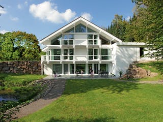 Fertighaus Kundenhaus Junghans von DAVINCI HAUS, Fachwerk Außenansicht 1