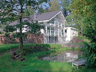 Fertighaus Kundenhaus Junghans von DAVINCI HAUS, Fachwerk Außenansicht 4