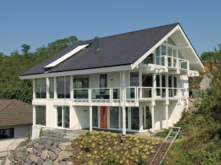 Fertighaus Kundenhaus Lehnert von DAVINCI HAUS, Fachwerk Außenansicht 1