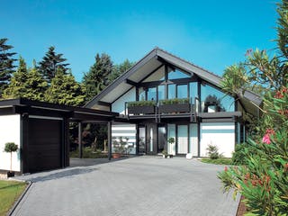 Fertighaus Kundenhaus Lewandowski von DAVINCI HAUS, Fachwerk Außenansicht 1