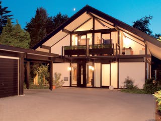 Fertighaus Kundenhaus Lewandowski von DAVINCI HAUS, Fachwerk Außenansicht 3