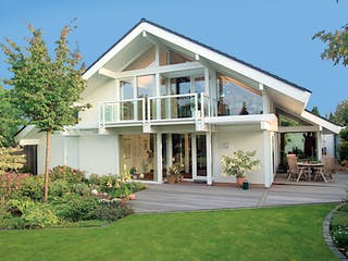 Fertighaus Kundenhaus Riethmüller von DAVINCI HAUS, Fachwerk Außenansicht 1