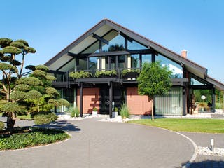 Fertighaus Kundenhaus Sörensen von DAVINCI HAUS, Fachwerk Außenansicht 1