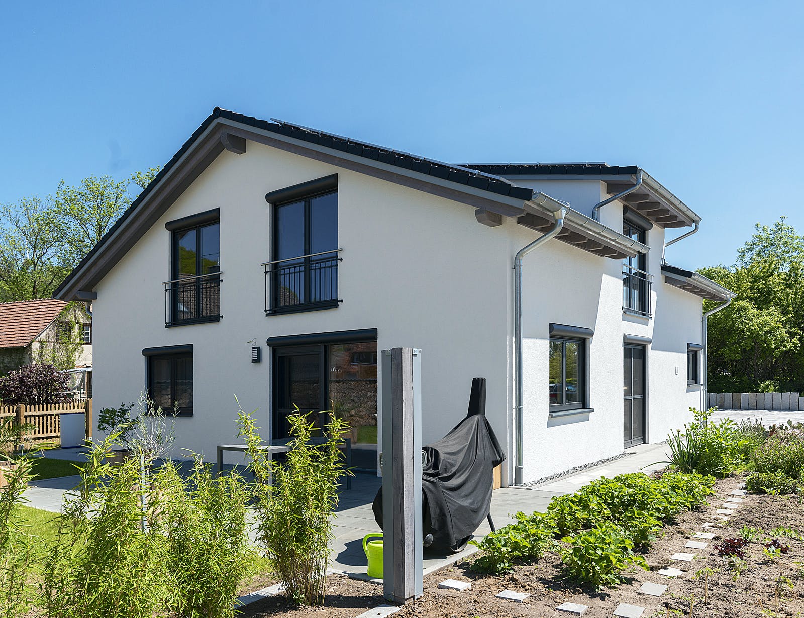 Fertighaus Einfamilienhaus B von Zimmergeschäft Kunz Schlüsselfertig ab 555000€, Satteldach-Klassiker Außenansicht 1