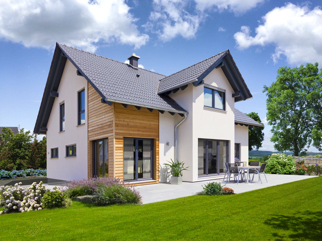 Fertighaus Solera von Fingerhut Haus Schlüsselfertig ab 469474€, Satteldach-Klassiker Außenansicht 1