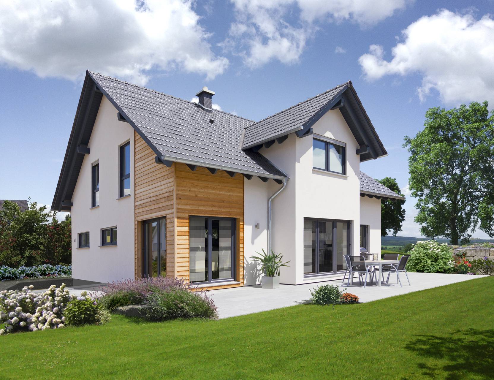 Fertighaus Solera von FINGERHUT-HAUS Schlüsselfertig ab 472183€, Satteldach-Klassiker Außenansicht 1