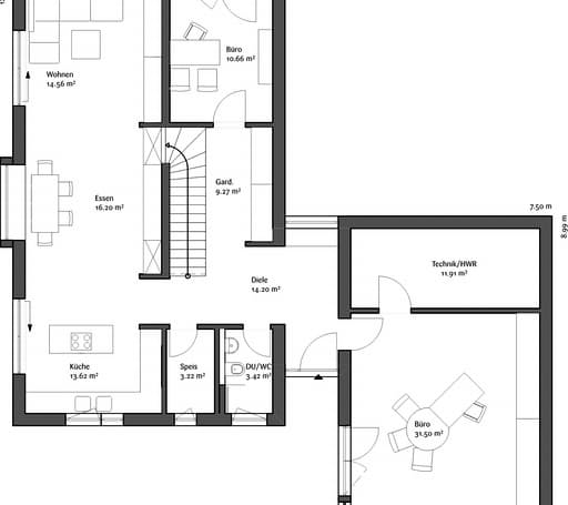Fertighaus Musterhaus LaRocca von FischerHaus Schlüsselfertig ab 432609€, Satteldach-Klassiker Grundriss 1