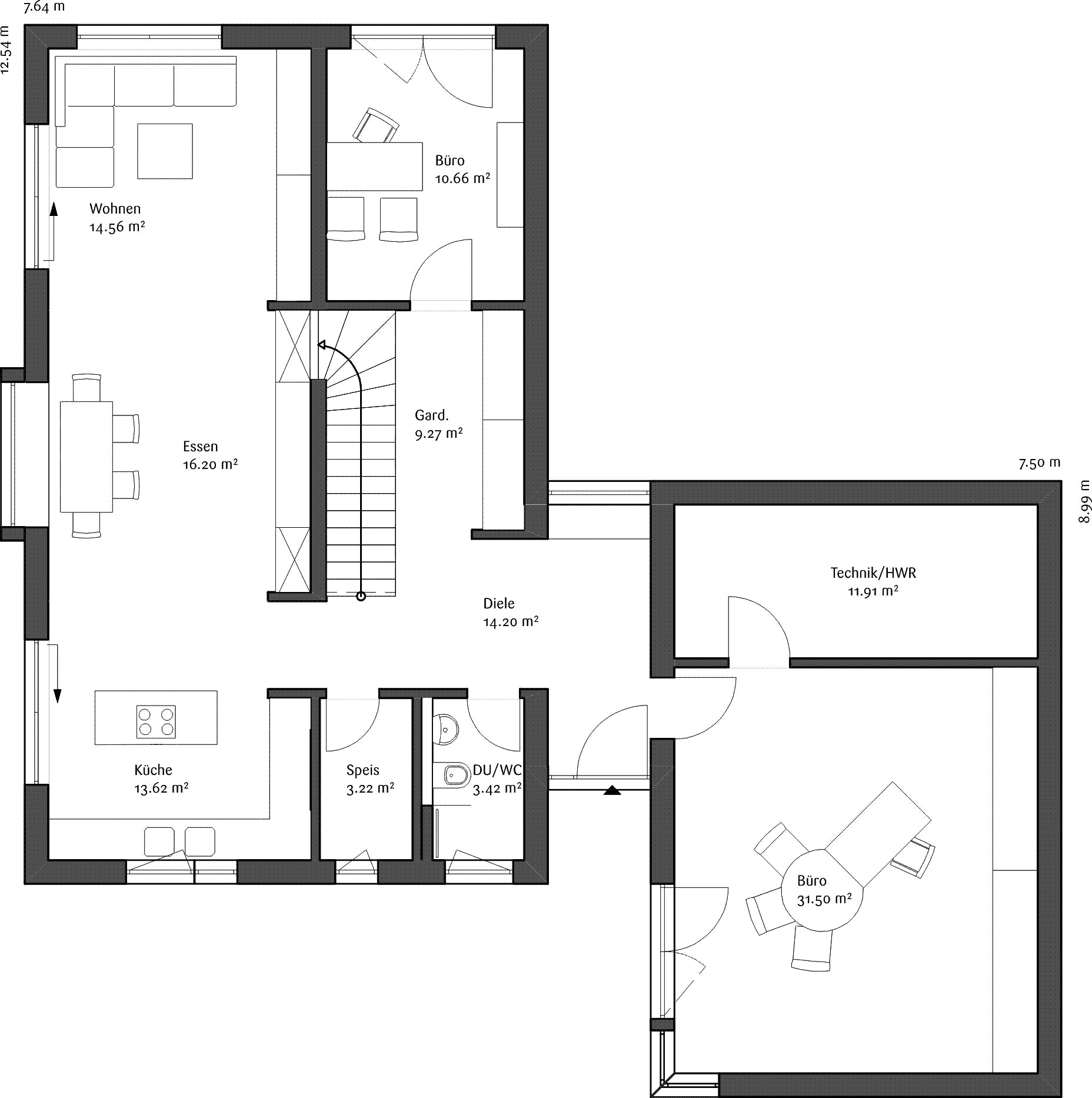 Fertighaus Musterhaus LaRocca von FischerHaus Schlüsselfertig ab 432609€, Satteldach-Klassiker Grundriss 1