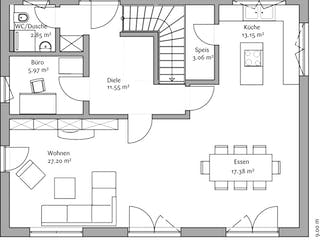 Fertighaus LaCasa media M von FischerHaus Ausbauhaus ab 157875€, Pultdachhaus Grundriss 1