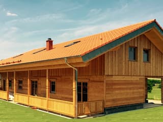 Fertighaus Lärchenstein von TIROLIA Ausbauhaus ab 230900€, Blockhaus Außenansicht 2