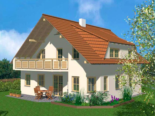 Massivhaus Landhaus von Wagener Systemhausbau Schlüsselfertig ab 199000€, Satteldach-Klassiker Außenansicht 1