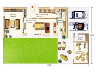 Fertighaus Langen von Holzhaus Rosskopf Schlüsselfertig ab 649000€, Cubushaus Grundriss 1