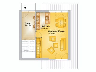 Fertighaus Haus 001 - Var. 285 von Langstein Immobilien Ausbauhaus ab 120717€, Satteldach-Klassiker Grundriss 1