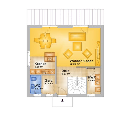 Fertighaus Haus 002 - Var. 261 von Langstein Immobilien Ausbauhaus ab 120717€, Satteldach-Klassiker Grundriss 1