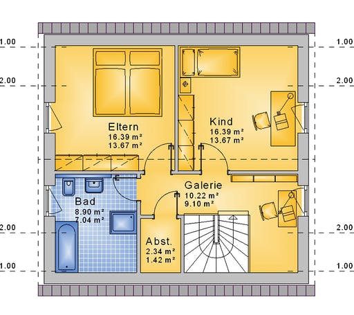 Fertighaus Haus 002 - Var. 261 von Langstein Immobilien Ausbauhaus ab 120717€, Satteldach-Klassiker Grundriss 2