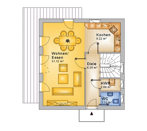 Fertighaus Haus 003 - Var. 106 von Langstein Immobilien Ausbauhaus ab 127818€, Satteldach-Klassiker Grundriss 1