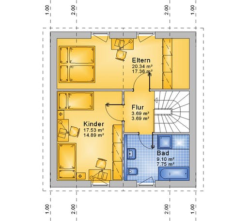 Fertighaus Haus 003 - Var. 106 von Langstein Immobilien Ausbauhaus ab 127818€, Satteldach-Klassiker Grundriss 2