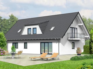 Fertighaus Haus 076 - Var. 143 von Langstein Immobilien Ausbauhaus ab 249480€, Satteldach-Klassiker Außenansicht 1