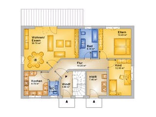 Fertighaus Haus 076 - Var. 143 von Langstein Immobilien Ausbauhaus ab 249480€, Satteldach-Klassiker Grundriss 1