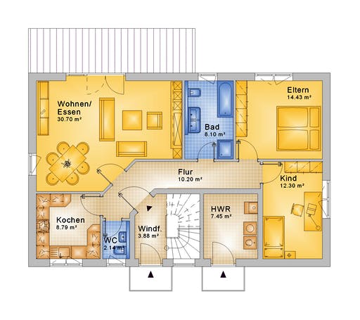Fertighaus Haus 076 - Var. 143 von Langstein Immobilien Ausbauhaus ab 249480€, Satteldach-Klassiker Grundriss 1