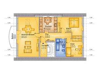 Fertighaus Haus 076 - Var. 143 von Langstein Immobilien Ausbauhaus ab 249480€, Satteldach-Klassiker Grundriss 2