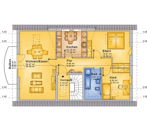 Fertighaus Haus 076 - Var. 143 von Langstein Immobilien Ausbauhaus ab 249480€, Satteldach-Klassiker Grundriss 2