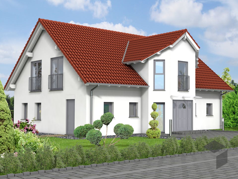 Fertighaus Haus 083 - Var. 040 von Langstein Immobilien Ausbauhaus ab 285363€, Satteldach-Klassiker Außenansicht 1